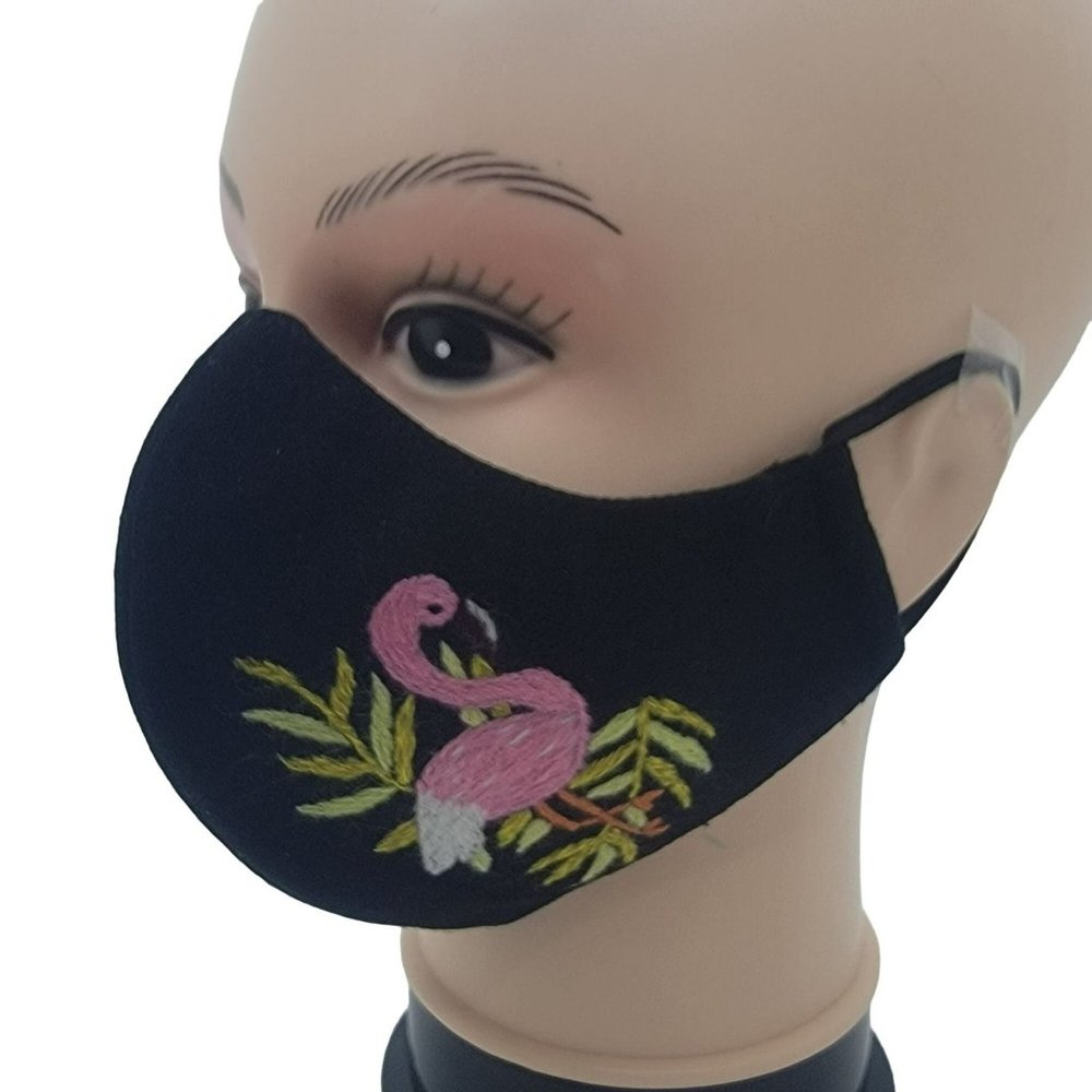 New Face cover ear loop black Mask Women's Embroidered handmade Pink Flemish